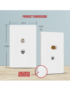 Placa de Pared Sin Tornillos ENERLITES 2 Puertos RJ45 CAT6 y A/V 2
