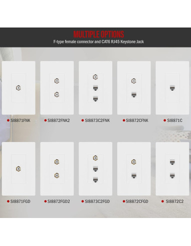 Placa de Pared Sin Tornillos ENERLITES 2 Puertos RJ45 CAT6 y A/V