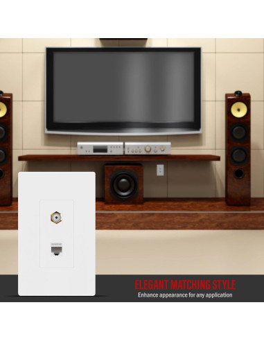 Placa de Pared Sin Tornillos ENERLITES 2 Puertos RJ45 CAT6 y A/V