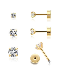 Pendientes de Stud Pequeños 14K Oro Baño 2-3-4mm Circonita