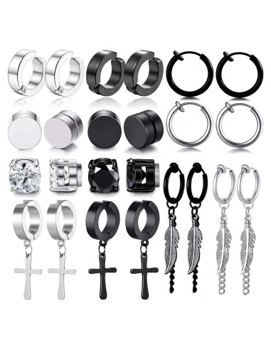 Set 12 Pares Pendientes Magnéticos Acero Inoxidable WAINIS