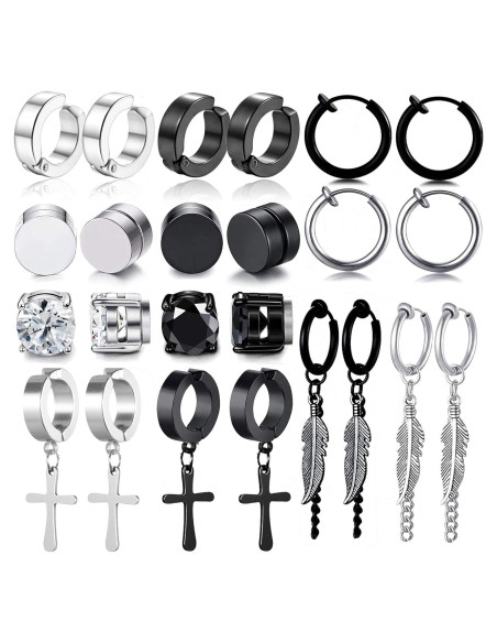 Set 12 Pares Pendientes Magnéticos Acero Inoxidable WAINIS