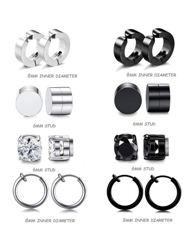 Set 12 Pares Pendientes Magnéticos Acero Inoxidable WAINIS