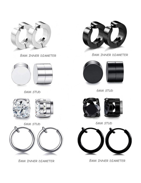 Set 12 Pares Pendientes Magnéticos Acero Inoxidable WAINIS