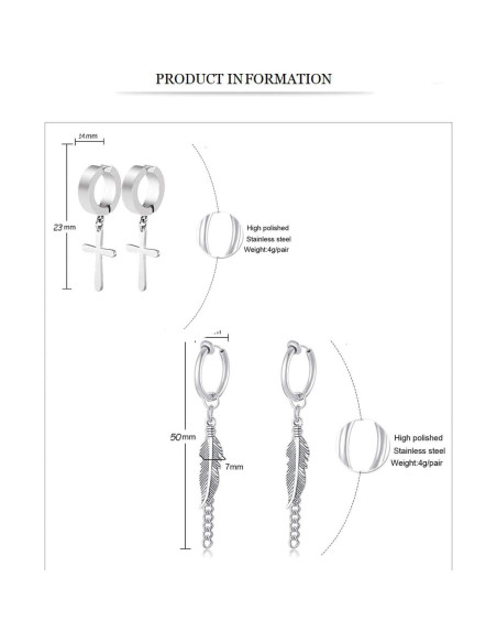 Set 12 Pares Pendientes Magnéticos Acero Inoxidable WAINIS