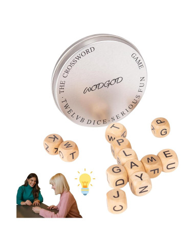 Juego de Crucigramas Wodgod con 12 Dados de Letras Madera