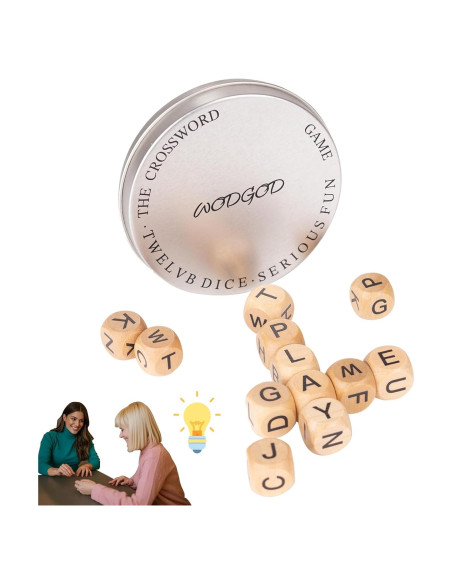 Juego de Crucigramas Wodgod con 12 Dados de Letras Madera