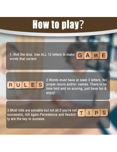 Juego de Crucigramas Wodgod con 12 Dados de Letras Madera