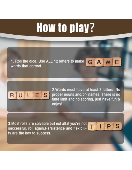 Juego de Crucigramas Wodgod con 12 Dados de Letras Madera