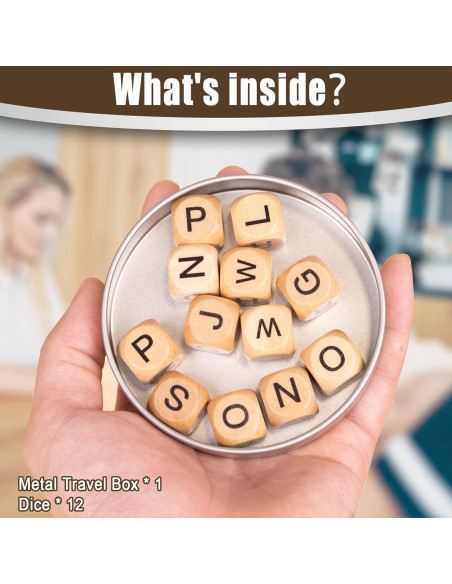 Juego de Crucigramas Wodgod con 12 Dados de Letras Madera