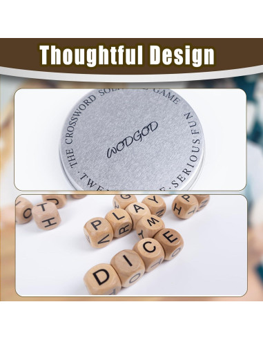 Juego de Crucigramas Wodgod con 12 Dados de Letras Madera