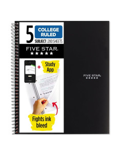 Cuaderno Espiral Five Star 5 Asignaturas 200 Hojas Negro