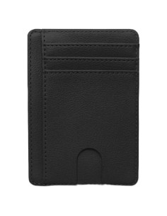 Cartera delgada de cuero con bloqueo RFID ASOOO1 - Negro