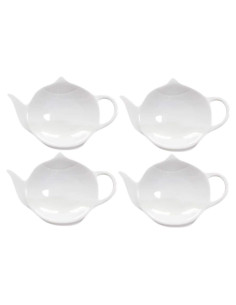Sizikato 4 Posavasos de Cerámica Blanca para Té y Cucharas