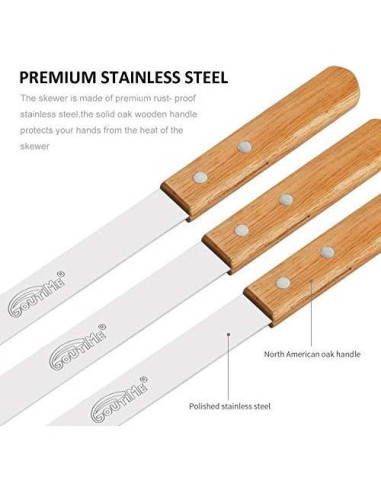 Pinchos de Kabob Goutime 60 cm Acero Inoxidable Set de 7