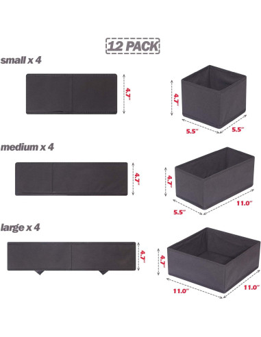 Organizador de Cajón DIOMMELL 12 Piezas Tela Plegable Gris
