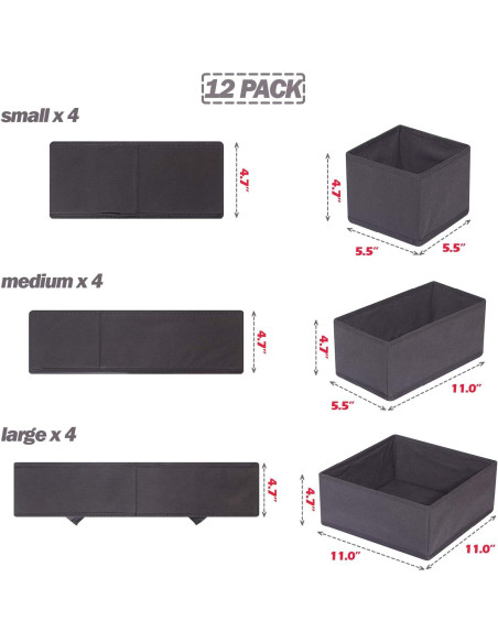 Organizador de Cajón DIOMMELL 12 Piezas Tela Plegable Gris