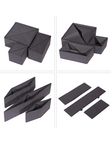 Organizador de Cajón DIOMMELL 12 Piezas Tela Plegable Gris