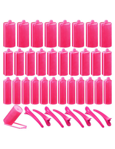 Juego de 40 Rulos de Espuma de Satén Rojo Rosa con Clips