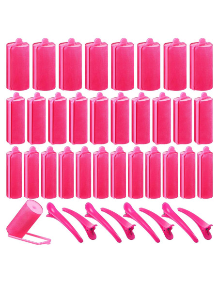 Juego de 40 Rulos de Espuma de Satén Rojo Rosa con Clips