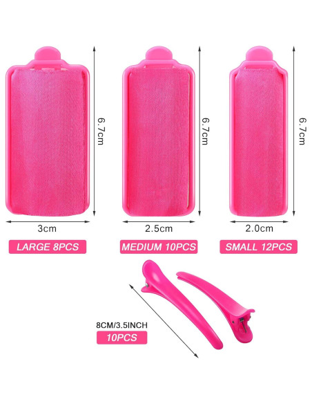 Juego de 40 Rulos de Espuma de Satén Rojo Rosa con Clips