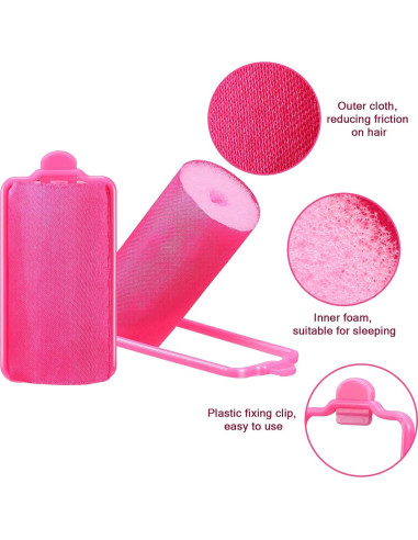 Juego de 40 Rulos de Espuma de Satén Rojo Rosa con Clips