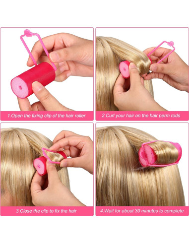 Juego de 40 Rulos de Espuma de Satén Rojo Rosa con Clips