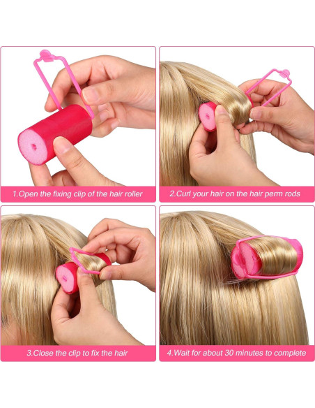 Juego de 40 Rulos de Espuma de Satén Rojo Rosa con Clips