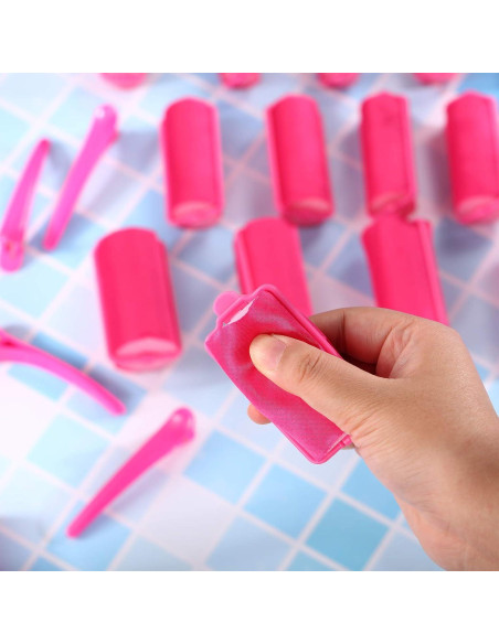 Juego de 40 Rulos de Espuma de Satén Rojo Rosa con Clips