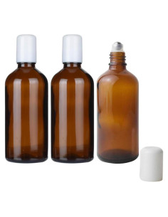 3 Piezas Botellas de Rodillo de Vidrio Ámbar 100ml Happyupcity