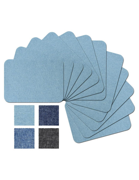 12 Parches de Tela Plancheables Guokuai Azul Claro 7.5x10.5cm