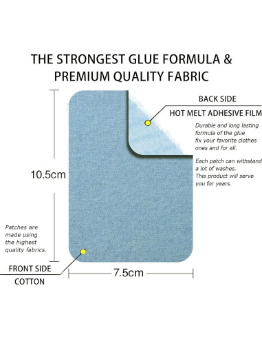 12 Parches de Tela Plancheables Guokuai Azul Claro 7.5x10.5cm