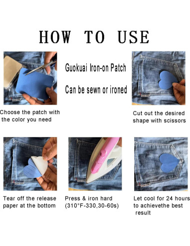 12 Parches de Tela Plancheables Guokuai Azul Claro 7.5x10.5cm