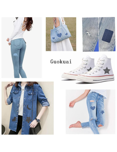 12 Parches de Tela Plancheables Guokuai Azul Claro 7.5x10.5cm