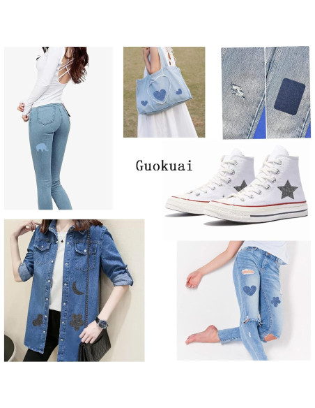 12 Parches de Tela Plancheables Guokuai Azul Claro 7.5x10.5cm