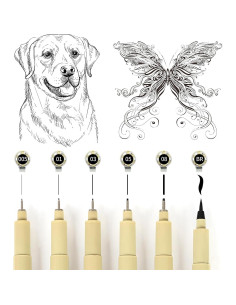 Juego de Plumas Fineliner GETHPEN 6 Piezas Tinta Negra 0.2mm 2