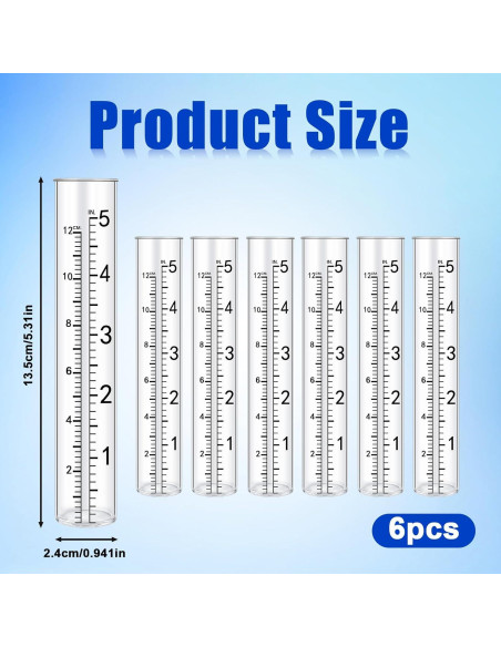 6 Tubos de Reemplazo para Pluviómetro Plástico 12.7 cm Xthrotsenk