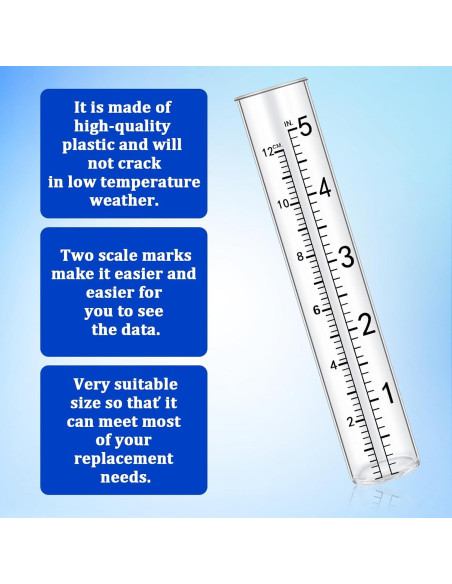 6 Tubos de Reemplazo para Pluviómetro Plástico 12.7 cm Xthrotsenk