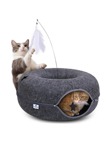 Cueva de Gato ZAZOO 2-en-1 - Túnel y Cama Lavable 61cm