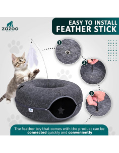 Cueva de Gato ZAZOO 2-en-1 - Túnel y Cama Lavable 61cm 2