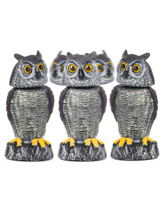 Decoys de Búho Falso Crobirware - Paquete de 3 con Cabeza Rotativa