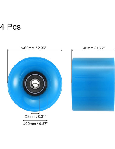 Ruedas de Longboard PATIKIL 45x60mm PU ABEC-9 Negras/Azules