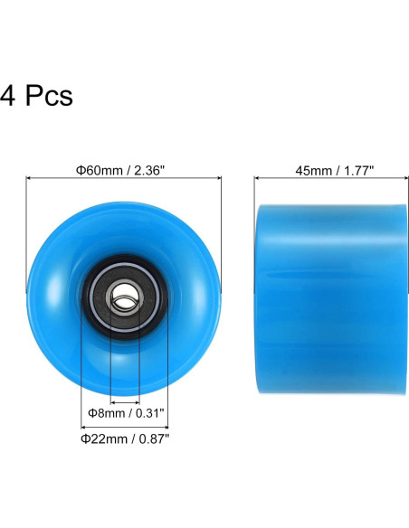 Ruedas de Longboard PATIKIL 45x60mm PU ABEC-9 Negras/Azules