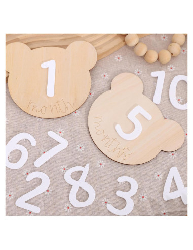 Tarjetas de Hitos Mensuales Osito de Madera 1-12 Meses