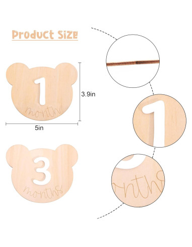 Tarjetas de Hitos Mensuales Osito de Madera 1-12 Meses