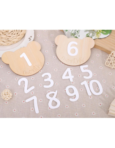 Tarjetas de Hitos Mensuales Osito de Madera 1-12 Meses