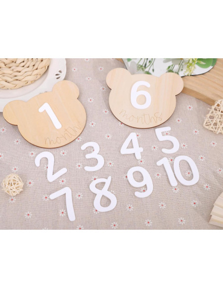 Tarjetas de Hitos Mensuales Osito de Madera 1-12 Meses