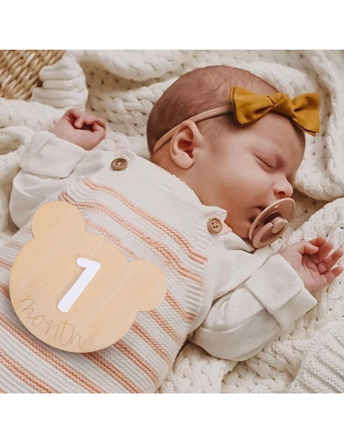 Tarjetas de Hitos Mensuales Osito de Madera 1-12 Meses