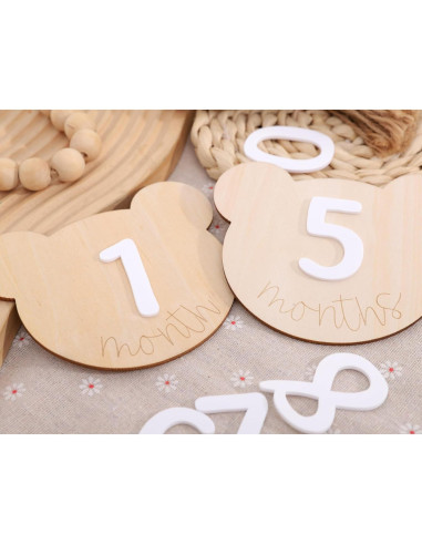 Tarjetas de Hitos Mensuales Osito de Madera 1-12 Meses