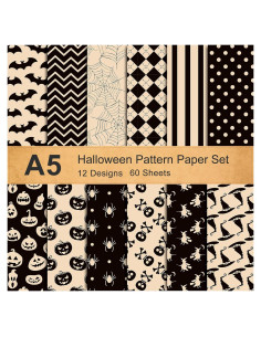 Conjunto de Papel de Patrón Halloween Whaline 60 Hojas A5